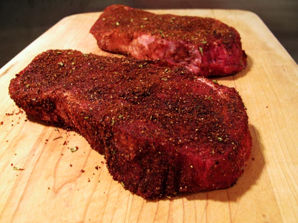 Coffee rub rib eye steak