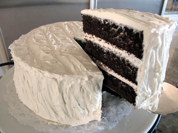 Triple Layer Chocolate Cake slice lift