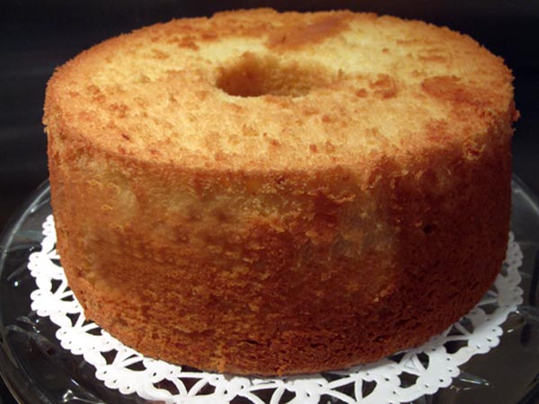 Lemon chiffon cake inverted