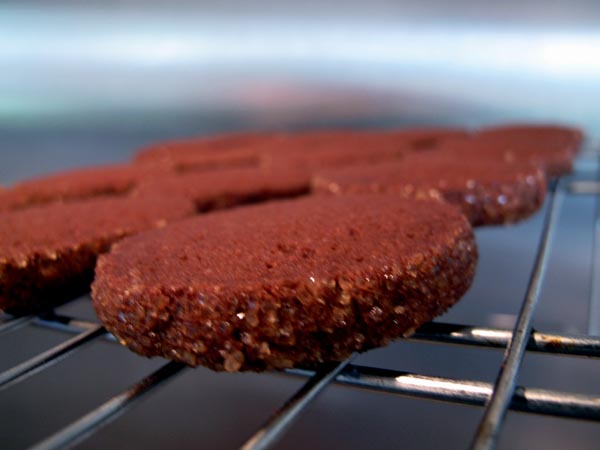 Dark chocolate butter cookies cooling