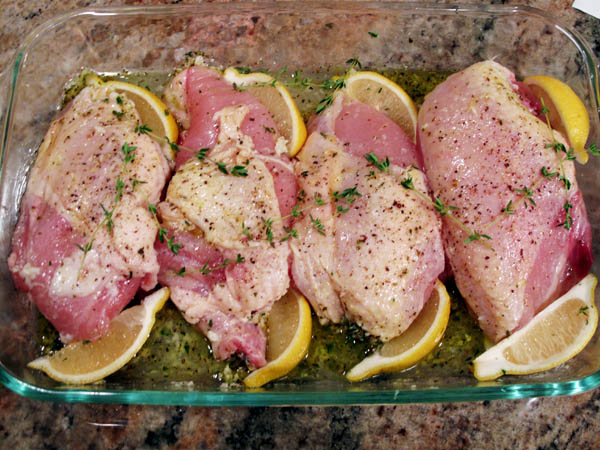 Blue Ribbon Lemon Garlic Roast Chicken pan