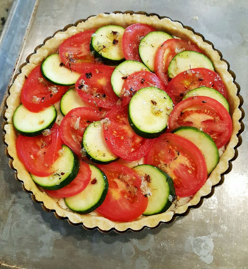 Tomato zucchini tart prebake
