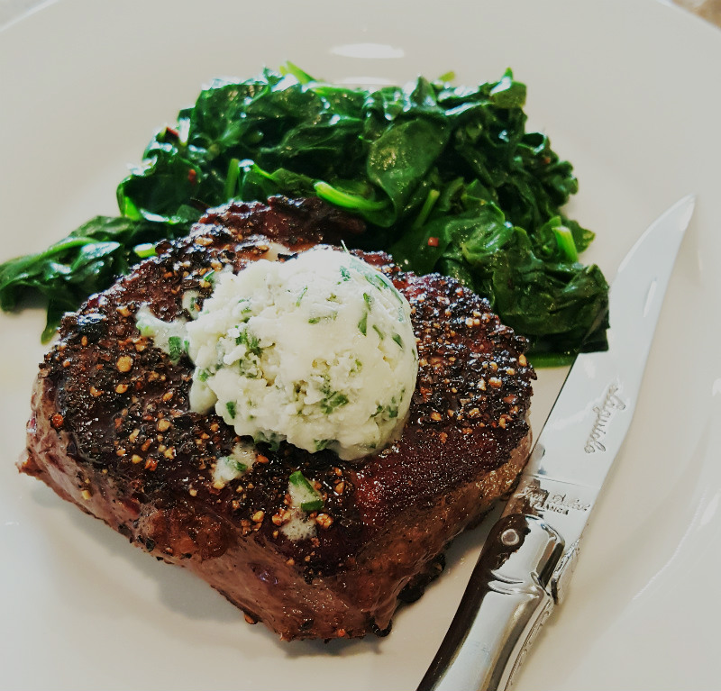 Pepper Crusted Filet Mignon Blue cheese Chive Butter 1