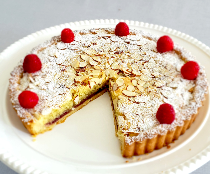Classic British Bakewell Tart Almond Frangipane Jam Tart sliced