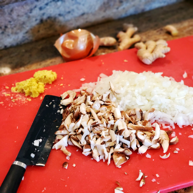 Chopped onion shitake ginger