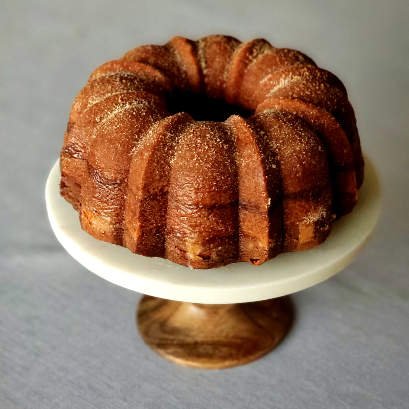 Maida Heatter Inspired Marbleized Spice Bundt Cake stand